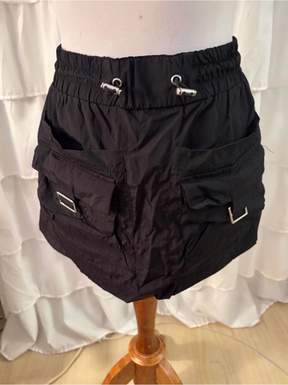 Black Mini Cargo Skirt with Drawstring Waist